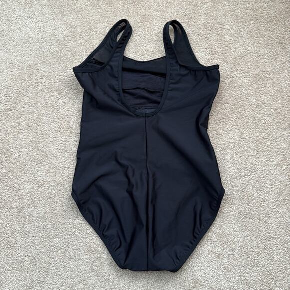 NWOT Miraclesuit High Neck Criss Cross Mesh Black One Piece Swimsuit Size 12 - Picture 3 of 9